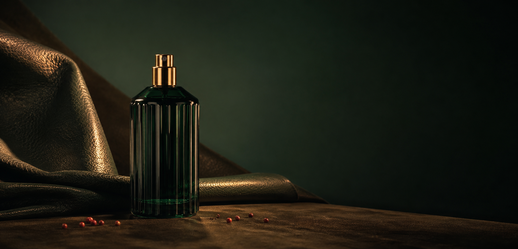 RECKLESS eau de parfum in an emerald green editorial setting